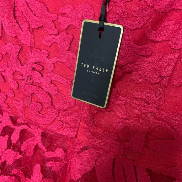 NWT TED BAKER Deep Pink Floral Overlay Sheer Lace Dress - Picture 7 of 7